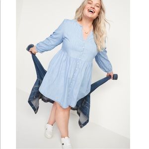 Old Navy Women’s Plus Size Long-Sleeve Fit & Flare Chambray Mini Dress Size 4X